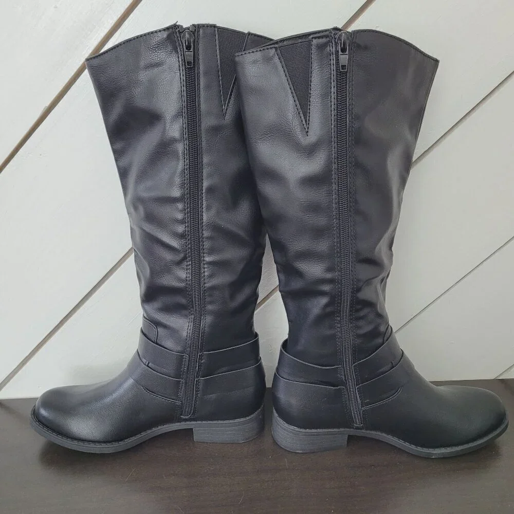 NWT Style & Co Womens Malliaa Knee-High Black Boots 6M  Buckle Straps